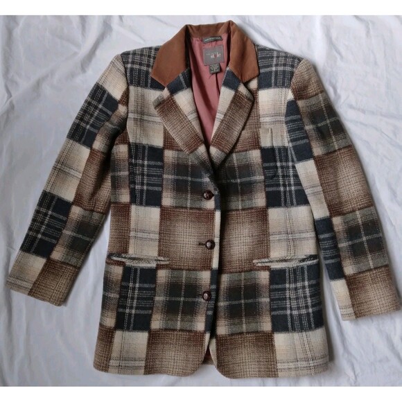 New York Style Jackets & Blazers - Vintage New York Style Wool Blend Patchwork Plaid Blazer Jacket Womens Small